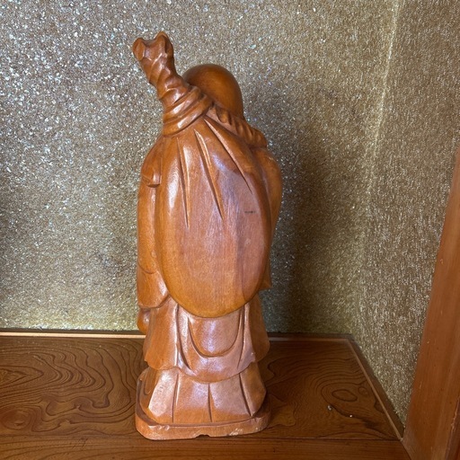 昭和レトロ　置物　木彫り　大型　縁起物　布袋様　金運　61cm
