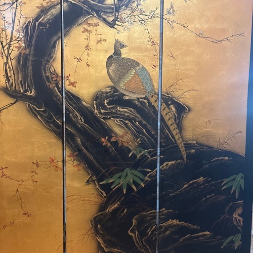 金箔 屏風 梅 鳥 高さ183cm 店舗装飾