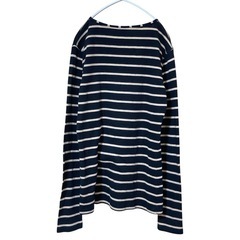 MAX&Co. ボーダー カットソー ロゴビジュー ネイビー×ベージュ M相当の画像