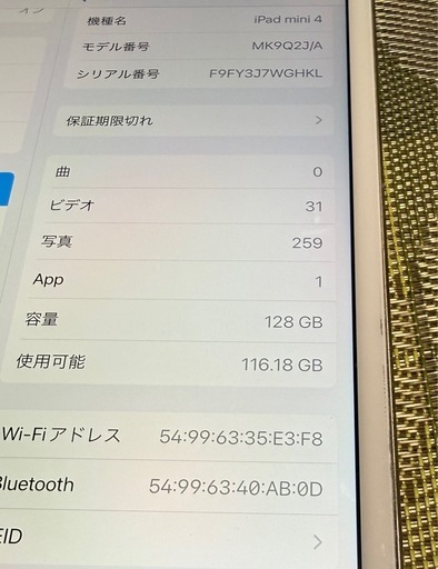 iPad mini4   128GB wifiモデル