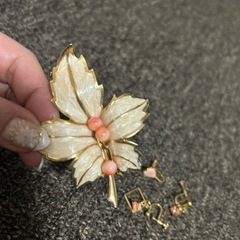 ③サンゴ♥️アクセサリーセット、ブローチ、イヤリングの画像