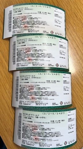 レオマワールド　入園フリーパス　大人3枚、子供1枚