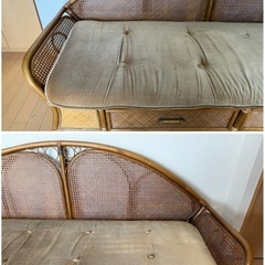 【GO-1600】ラタン 籐 ソファ カウチソファ アジアン 昭和レトロ 引き出しの画像