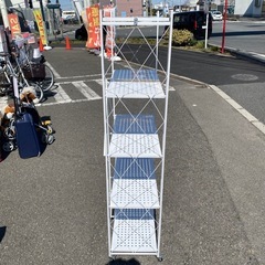 📣中古家具は朝霞市の当店へ‼️　スチールラック　折りたたみ式　オープンシェルフ　キャスター付き　収納ラック　白　ホワイト　幅71.2×奥34×高158cm　朝霞市　リサイクルショップ　ケイラック朝霞田島店　志木市　和光市　GM585の画像