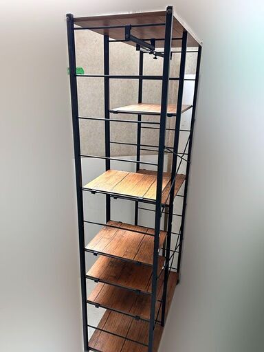 【自社配送は札幌市内限定】◆美品 木製棚シェルフ 幅880mm×奥行400mm×高さ1820mm キャスター付き/ 棚板変更可能◆倉庫保管品