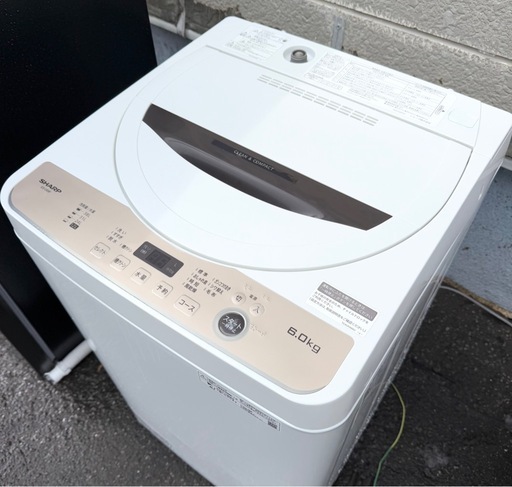 札幌市内配送可 22年製 SHARP シャープ 6kg 全自動洗濯機 ES-GE6F-T 動作良好