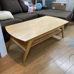 センターテーブル 木製 引出しあり 明るめ ローテーブル 中古の画像
