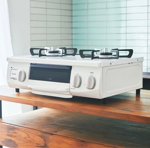 ガスコンロ リンナイ ( Rinnai ) HOWARO ホワロ 56cm 2口 ガステーブル プロパン ガス  片面焼きグリル アンティークブルー オシャレ コンパクト