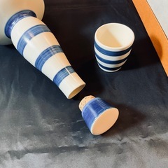 【昭和レトロ】たち吉　酒器　セット（ボトル＆おちょこ５個）【箱入り、未使用】※一部破損ありの画像