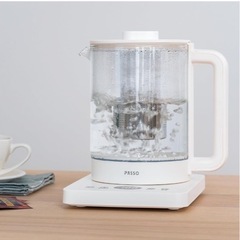 天通ライト 電気ケトル ガラス ケトル 電気 温度調節付き 1.5L 透明 ガラスケトル 電気ポット 4時間保温 空焚き防止 予約機能 自動OFF 茶こし付き ホワイト tt-passo-k03-whの画像