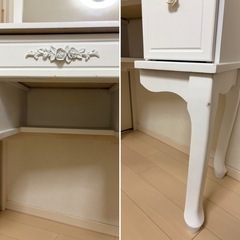 
猫脚＆ローズモチーフの白いドレッサー（アンティーク調・姫系）の画像