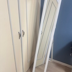 ミラー ホワイト 木製スタンドの画像