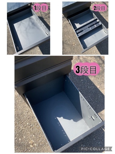 N(7873) 3段デスクワゴン サイドワゴン W390D490H560 オフィス ブラック 鍵付き 引き出し デスク下 収納直接引き