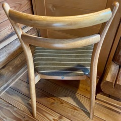 木製ダイニングチェア ファブリック座面 ストライプ生地 1脚 の画像