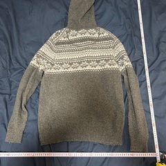 ノルディック柄 ニットパーカー フード付き グレー メンズの画像