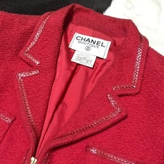 激レア 正規品 ヴィンテージ シャネル CoCoボタン ツイードジャケット ランウェイモデル 1995 レッドの画像