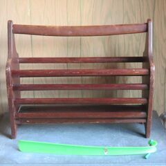 木製　新聞・雑誌ストッカー　それなりにイタミ有　マガジンラックの画像