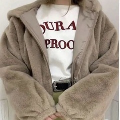 GRL　クマミミフードファーブルゾン モカ F くま コート フェイクファーの画像