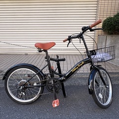 20インチ折りたたみ自転車 6段変速 カゴ付き 鍵・空気入れ付きの画像