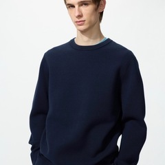 ユニクロ ウォッシャブルミラノリブセーター（ネイビー・XL）の画像