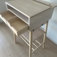 木製デスク 引き出し2杯 ナチュラルカラー コンパクト机の画像