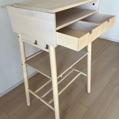 木製デスク 引き出し2杯 ナチュラルカラー コンパクト机の画像