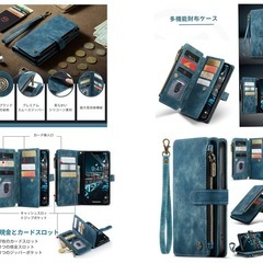 iPhone 13 Pro手帳型 レザー 多財布デザイン 大容量(ブルー)の画像