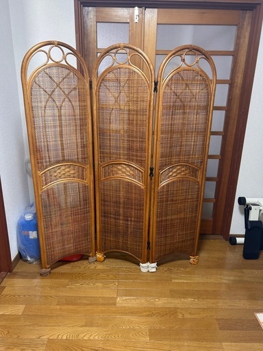 ラタン パーテーション 籐家具 衝立 3連 昭和レトロ アンティーク