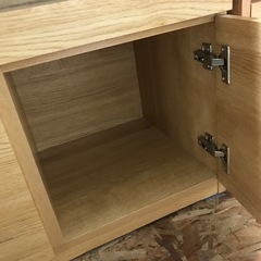 ジャングルジャングル貝塚店　レンジ台　ニトリ　木　木目　茶色　ブラウン　引き出し　一枚扉　3段　スライドテーブル　コード　キッチン収納　家具　オシャレ　中古　貝塚市　二色浜の画像