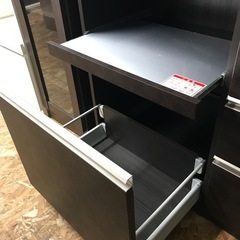 ジャングルジャングル貝塚店　レンジボード　高橋木工所　フォースII ブラウン　ダークブラウン　茶色　スライドテーブル　高さ調節　2枚扉4段　引き出し　オシャレ　シック　コンセント　中古　貝塚市　二色浜の画像