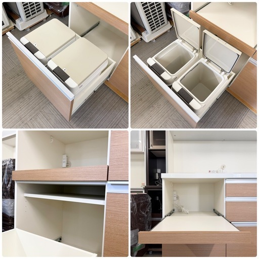 【超美品‼️】高級♪ パモウナ 120cm幅キッチンボード 食器棚 収納家具 木目調ナチュラルブラウン♪
