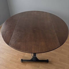 【1台3役（デスク・食卓・円卓）】昇降式バタフライテーブル 円卓 幅120cm ウォールナット色の画像