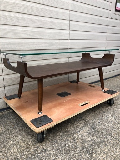 【美品】ニトリ センターテーブル ノルディック2（ダークブラウン）ガラステーブル