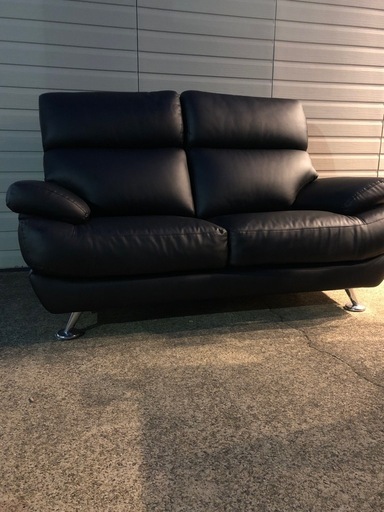 【美品】ニトリ 2人掛け 合成皮革ソファ (Nシールド A13 BK) 
