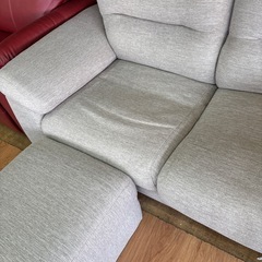 【ジャングル深井店】2人用ソファー 布 ベージュ オットマン付き リビング家具 堺市 深井【FU380】の画像