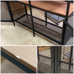 IKEA イケア オープンシェルフ 3段 おしゃれ 飾り棚 収納 シェルフ　 スチール ブラック 木目調 扉の画像