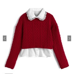 GRL レース襟ブラウス×ケーブル編みリボンニットトップスアンサンブルdr823の画像