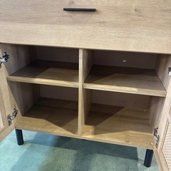 【美品🌟】棚　キャビネット　収納棚　キッチン収納　リビング収納　木目調　ラタン調　おしゃれ　　の画像