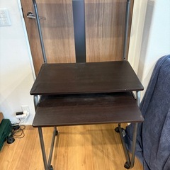 省スペース！多機能PCデスク（ダークブラウン）キャスター付き・3段タイプの画像