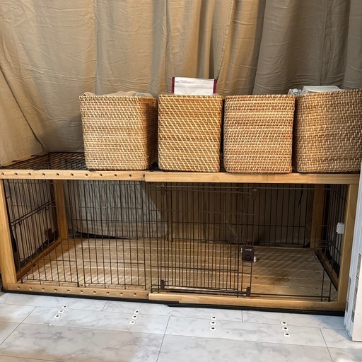 木製スライドペットサークル 中型犬 小型犬　ナチュラル