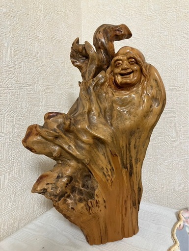 天然木 根彫り 木彫り置物 七福神？ 寿老人？ 民芸品 インテリア