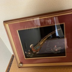 大理石画 孔雀絵 天然石 アート 額装の画像