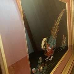 大理石画 孔雀絵 天然石 アート 額装の画像