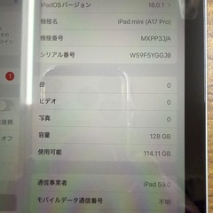 超美品！iPad mini 8.3インチ (A17 Pro)128GB　SIMフリーWi-Fi+セルラーモデルの画像