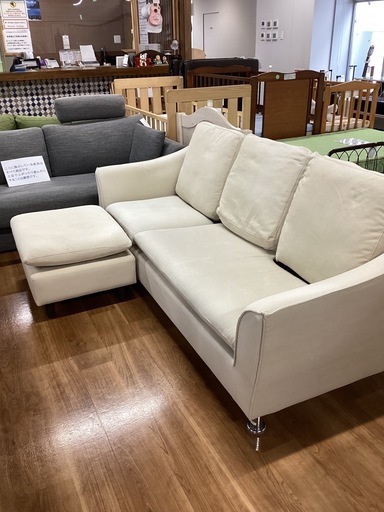 三人掛けソファ オットマン付き【町田市再生家具】　253662