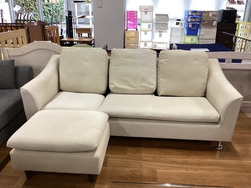 三人掛けソファ オットマン付き【町田市再生家具】　253662