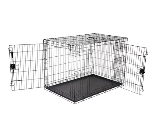 犬 ペットケージ 折りたたみ可能 トレー付き ダブルドア 122 cm x 76 cm x 83 cm ブラック