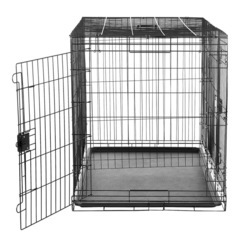 犬 ペットケージ 折りたたみ可能 トレー付き ダブルドア 122 cm x 76 cm x 83 cm ブラックの画像