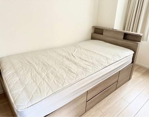 【ニトリ・総額7.4万】使用10回ほどの極美品！収納付シングルベッドセット◎積込手伝います