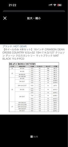 【ホイールのみ4セット】16インチ クリムソンディーン クロスカントリーマットブラックCRIMSON DEAN CROSS COUNTRY 6.5J＋32 10H-114.3/127